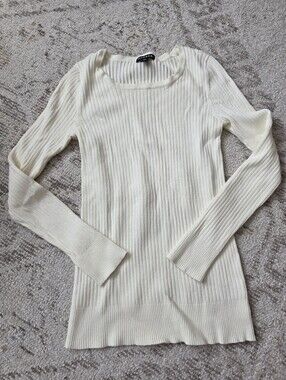 George Cream Ribbed Scoop Neck Top
